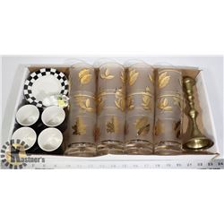 VINTAGE SET OF 8 GOLD LEAF GLASSES &