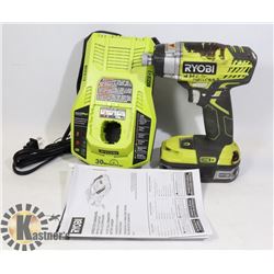 RYOBI 18V CORDLESS DRILL WITH BATTERY AND CHARGER