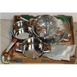 FLAT OF NEW POTS AND PANS