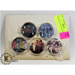 5 BEATLES COINS IN PLASTIC CASES