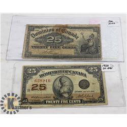 1900 AND 1923 SHINPLASTER 25 CENT NOTES