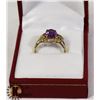 Image 1 : 10 KT GOLD RING WITH AMETHYST GEMSTONE