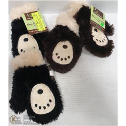 2 PAIR NEW BROWN/ BLACK BEAR PAW CHILDREN'S MITTEN