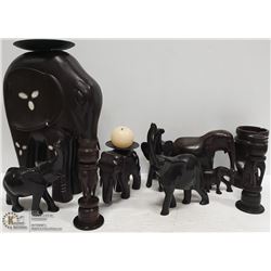 BOX WITH COLLECTION OF 9 WOOD CARVED