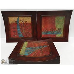 SET OF 3 CONCAVE WOOD FRAMED