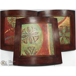 SET OF 3 CONVEX WOOD FRAMED COLOURFUL