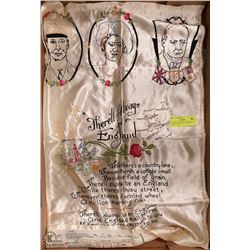 HANDSTICHED WWII SAMPLER ON SILK 16" X 26"