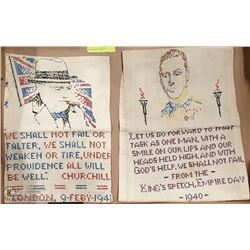 TWO WWII HANDSTICHED SAMPLERS ON LINEN