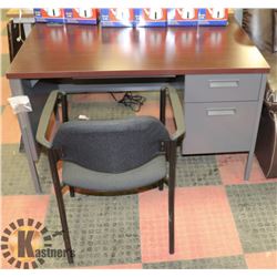 NEW WOOD TONE TOP METAL DESK WITH ARMCHAIR