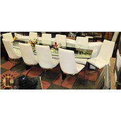 MODERN GLASS DINING TABLE WITH 8 CHAIRS, PULLOUT