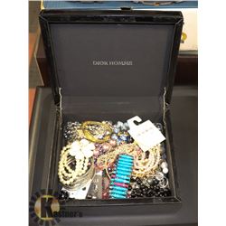 BLACK STORAGE BOX FULL OF JEWELLERY INCL.