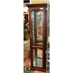 WOOD AND GLASS CURIO CABINET WITH LIGHT