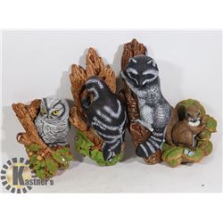 CERMANIC WALL HANGINGS BIRD, RACOON, OWL, SQUIRREL