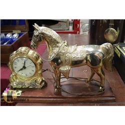 VINTAGE HORSE MANTLE CLOCK, 17 X 11