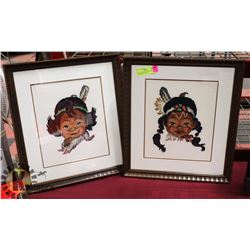PAIR OF NEEDLE WORK NATIVE CHILDREN PICTURES