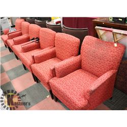 SET OF 6 RED FABRIC ARMCHAIRS