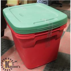 SET OF 3 RED & GREEN STORAGE TOTES WITH