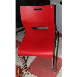 SET OF 3 RED PLASTIC STACKING CHAIRS