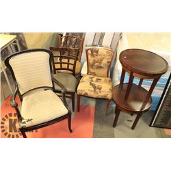 LOT OF 2 END TABLES SOLD WITH 5 ASSORTED CHAIRS