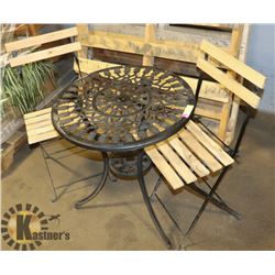 METAL PATIO TABLE WITH 2 FOLDING CHAIRS