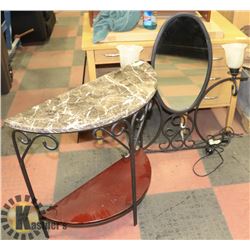 MARBLE TOP VANITY WITH MIRROR AND LIGHTS