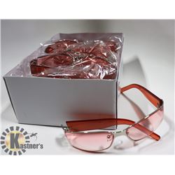 BOX OF PINK AND CHROME DESIGNER SUNGLASSES
