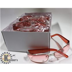 BOX OF PINK AND CHROME DESIGNER SUNGLASSES