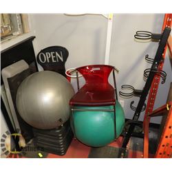 LARGE LOT OF WORKOUT EQUIPMENT INCL STANDS,