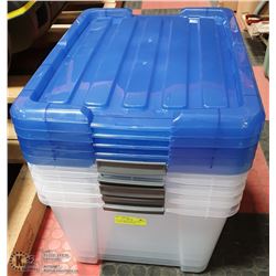 SET OF 5 NEW CLEAR LOCKING PLASTIC BINS 42 LITERS