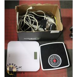 BOX OF ASSORTED ELECTRONICS AND WEIGH SCALES