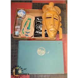 FLAT OF MISC & LARGE GREEN BOOK ON COACHES & MASK