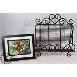 VINTAGE STYLE METAL PICTURE  STAND & FRAMED ART