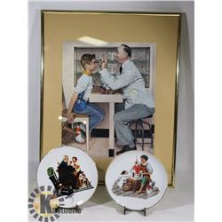 2 NORMAN ROCKWELL PLATES ON STANDS,FRAMED PICTURE