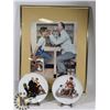 Image 1 : 2 NORMAN ROCKWELL PLATES ON STANDS,FRAMED PICTURE