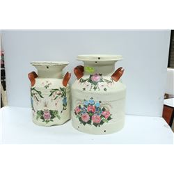 LOT OF 2 HAND PAINTED VINTAGE CREAM CANS