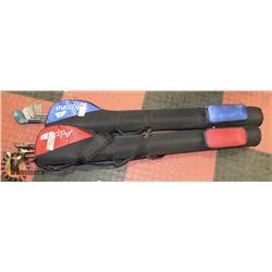 2 GOLF CLUB TRAVEL CASES AND MISC CLUBS