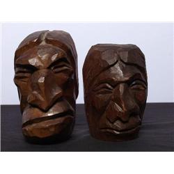 Native Art: Two Carved Cedar Heads