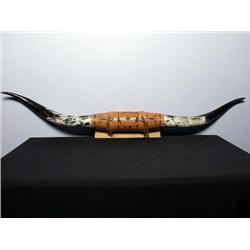 Long Horns with Tooled Leather Mount