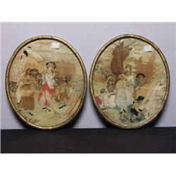 Pair of Georgian Embroidered Ovals