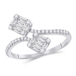 1/2 CTW Womens Baguette Diamond Bypass Band Ring 14kt White Gold - REF-53Y3N
