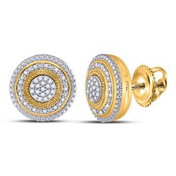 1/6 CTW Womens Round Diamond Concentric Circle Cluster Earrings 10kt Yellow Gold - REF-27A3M