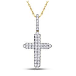 3/4 CTW Mens Round Diamond Cross Charm Pendant 14kt Yellow Gold - REF-58M5F