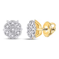 1/20 CTW Womens Round Prong-set Diamond Cluster Stud Earrings 10kt Yellow Gold - REF-8Y9N