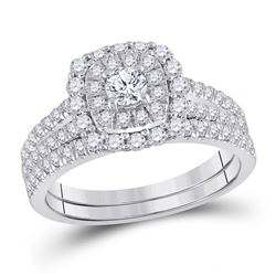 1 CTW Round Diamond Bridal Wedding Ring Band Set 10kt White Gold - REF-91A9M