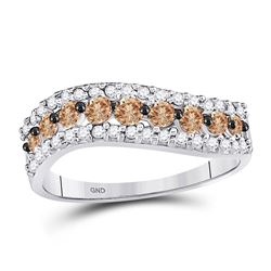 3/4 CTW Womens Round Brown Diamond Contoured Band Ring 10kt White Gold - REF-29F9W