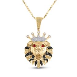 1 CTW Mens Round Yellow Diamond King Lion Charm Pendant 10kt Yellow Gold - REF-114W5H