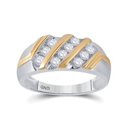 1/2 CTW Mens Round Diamond Wedding Band Ring 10kt Two-tone Gold - REF-42Y8N