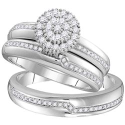 1/2 CTW His Hers Round Diamond Cluster Matching Wedding Set 10kt White Gold - REF-51F8W