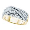 Image 1 : 7/8 CTW Womens Round Diamond Crossover Band Ring 14kt Yellow Gold - REF-85F8W