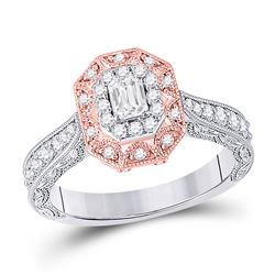 3/4 CTW Emerald Diamond Halo Bridal Wedding Engagement Ring 14kt Two-tone Gold - REF-100W9H